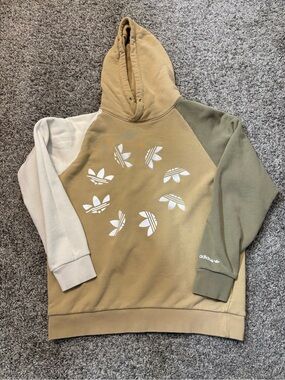 adidas Tri-Panel Crew Sweatshirt in Tan, Olive & Cream